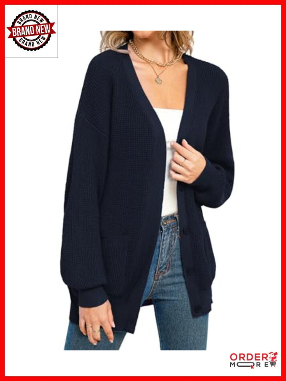 100% Cotton Button Down Cardigan Sweater with Pockets Oversized